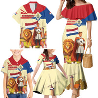 Netherlands Lion and Knight Family Matching Mermaid Dress and Hawaiian Shirt Tulips and Windmills
