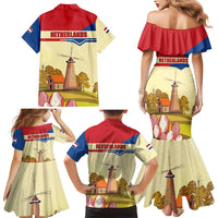 Netherlands Lion and Knight Family Matching Mermaid Dress and Hawaiian Shirt Tulips and Windmills