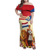 Netherlands Lion and Knight Family Matching Off Shoulder Maxi Dress and Hawaiian Shirt Tulips and Windmills