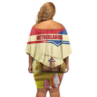 Netherlands Lion and Knight Family Matching Off Shoulder Short Dress and Hawaiian Shirt Tulips and Windmills