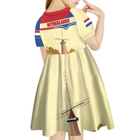 Netherlands Lion and Knight Kid Short Sleeve Dress Tulips and Windmills