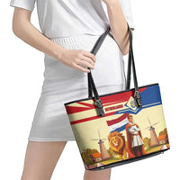 Netherlands Lion and Knight Leather Tote Bag Tulips and Windmills
