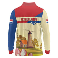 Netherlands Lion and Knight Long Sleeve Polo Shirt Tulips and Windmills
