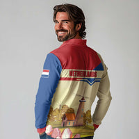 Netherlands Lion and Knight Long Sleeve Polo Shirt Tulips and Windmills