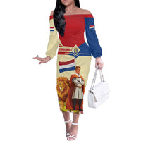 Netherlands Lion and Knight Off The Shoulder Long Sleeve Dress Tulips and Windmills