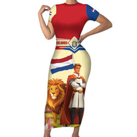 Netherlands Lion and Knight Short Sleeve Bodycon Dress Tulips and Windmills
