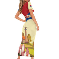 Netherlands Lion and Knight Short Sleeve Bodycon Dress Tulips and Windmills