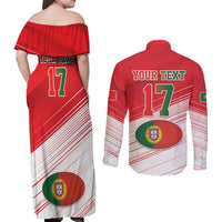 Custom Portugal Rugby Go Champions Couples Matching Off Shoulder Maxi Dress and Long Sleeve Button Shirt Wolf Mascot Style