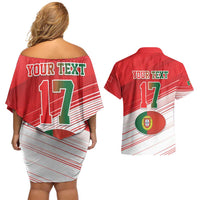 Custom Portugal Rugby Go Champions Couples Matching Off Shoulder Short Dress and Hawaiian Shirt Wolf Mascot Style