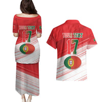 Custom Portugal Rugby Go Champions Couples Matching Puletasi and Hawaiian Shirt Wolf Mascot Style