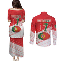 Custom Portugal Rugby Go Champions Couples Matching Puletasi and Long Sleeve Button Shirt Wolf Mascot Style