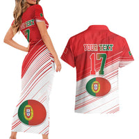Custom Portugal Rugby Go Champions Couples Matching Short Sleeve Bodycon Dress and Hawaiian Shirt Wolf Mascot Style
