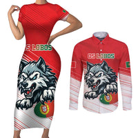 Custom Portugal Rugby Go Champions Couples Matching Short Sleeve Bodycon Dress and Long Sleeve Button Shirt Wolf Mascot Style