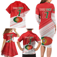 Custom Portugal Rugby Go Champions Family Matching Long Sleeve Bodycon Dress and Hawaiian Shirt Wolf Mascot Style