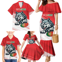 Custom Portugal Rugby Go Champions Family Matching Mermaid Dress and Hawaiian Shirt Wolf Mascot Style