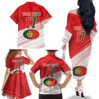 Custom Portugal Rugby Go Champions Family Matching Off The Shoulder Long Sleeve Dress and Hawaiian Shirt Wolf Mascot Style