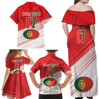 Custom Portugal Rugby Go Champions Family Matching Off Shoulder Maxi Dress and Hawaiian Shirt Wolf Mascot Style