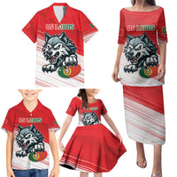 Custom Portugal Rugby Go Champions Family Matching Puletasi and Hawaiian Shirt Wolf Mascot Style