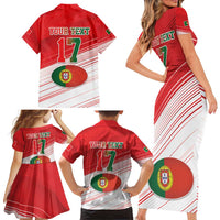 Custom Portugal Rugby Go Champions Family Matching Short Sleeve Bodycon Dress and Hawaiian Shirt Wolf Mascot Style