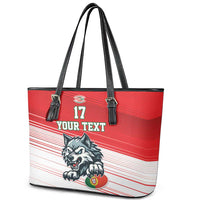 Custom Portugal Rugby Go Champions Leather Tote Bag Wolf Mascot Style