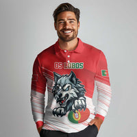 Custom Portugal Rugby Go Champions Long Sleeve Polo Shirt Wolf Mascot Style