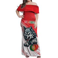 Custom Portugal Rugby Go Champions Off Shoulder Maxi Dress Wolf Mascot Style
