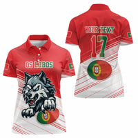 Custom Portugal Rugby Go Champions Women Polo Shirt Wolf Mascot Style