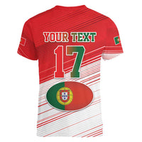 Custom Portugal Rugby Go Champions Women V-Neck T-Shirt Wolf Mascot Style