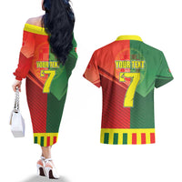 Personalized Portugal 7 Goat Couples Matching Off The Shoulder Long Sleeve Dress and Hawaiian Shirt Greatest Of All Time Sporty Style
