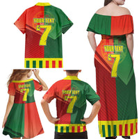 Personalized Portugal 7 Goat Family Matching Off Shoulder Maxi Dress and Hawaiian Shirt Greatest Of All Time Sporty Style