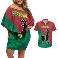 Personalized Portugal 7 Goat Couples Matching Off Shoulder Short Dress and Hawaiian Shirt Greatest Of All Time Red Green Vintage