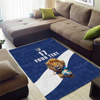 Custom Finland Football Lion Mascot Area Rug Huuhkajat with Finnish Folk Paterns