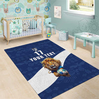 Custom Finland Football Lion Mascot Area Rug Huuhkajat with Finnish Folk Paterns