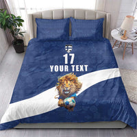 Custom Finland Football Lion Mascot Bedding Set Huuhkajat with Finnish Folk Paterns