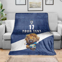 Custom Finland Football Lion Mascot Blanket Huuhkajat with Finnish Folk Paterns