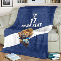 Custom Finland Football Lion Mascot Blanket Huuhkajat with Finnish Folk Paterns