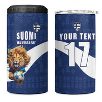 Custom Finland Football Lion Mascot 4 in 1 Can Cooler Tumbler Huuhkajat with Finnish Folk Paterns