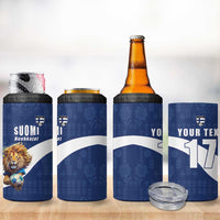 Custom Finland Football Lion Mascot 4 in 1 Can Cooler Tumbler Huuhkajat with Finnish Folk Paterns