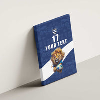 Custom Finland Football Lion Mascot Canvas Wall Art Huuhkajat with Finnish Folk Paterns