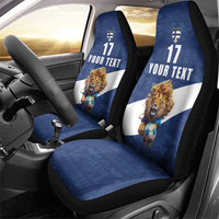 Custom Finland Football Lion Mascot Car Seat Cover Huuhkajat with Finnish Folk Paterns