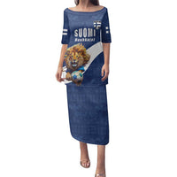 Custom Finland Football Lion Mascot Family Matching Puletasi and Hawaiian Shirt Huuhkajat with Finnish Folk Paterns