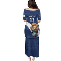 Custom Finland Football Lion Mascot Family Matching Puletasi and Hawaiian Shirt Huuhkajat with Finnish Folk Paterns