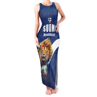 Custom Finland Football Lion Mascot Family Matching Tank Maxi Dress and Hawaiian Shirt Huuhkajat with Finnish Folk Paterns