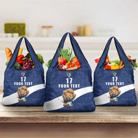 Custom Finland Football Lion Mascot Grocery Bag Huuhkajat with Finnish Folk Paterns