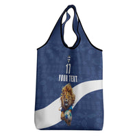 Custom Finland Football Lion Mascot Grocery Bag Huuhkajat with Finnish Folk Paterns