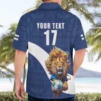 Custom Finland Football Lion Mascot Hawaiian Shirt Huuhkajat with Finnish Folk Paterns