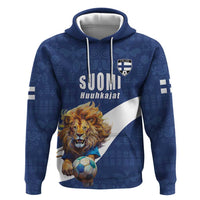 Custom Finland Football Lion Mascot Hoodie Huuhkajat with Finnish Folk Paterns