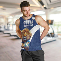 Custom Finland Football Lion Mascot Men Tank Top Huuhkajat with Finnish Folk Paterns