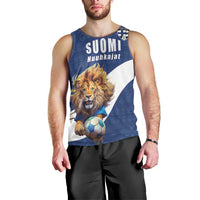 Custom Finland Football Lion Mascot Men Tank Top Huuhkajat with Finnish Folk Paterns