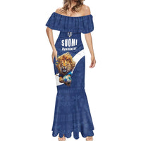 Custom Finland Football Lion Mascot Mermaid Dress Huuhkajat with Finnish Folk Paterns